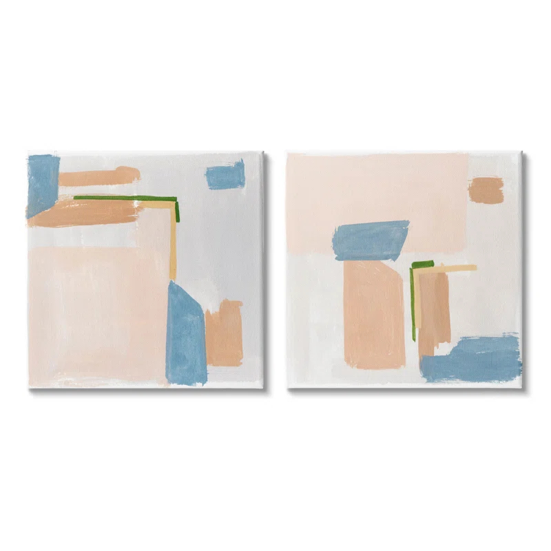 Stupell Industries " Abstract Pink Blocked Contemporary Shapes " by Melissa Wang 2 - Pieces Painting Print