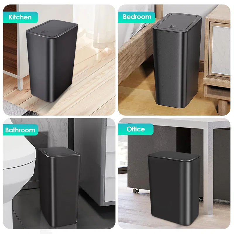 3 Pack 2.6 Gal Small Trash Cans Slim, dog proof. Plastic. For kitchen, bed, office. Fits under.