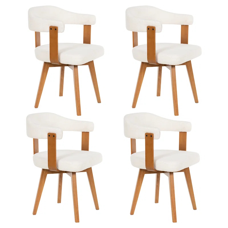Corrigan Studio® Set Of 4  Swivel Boucle Dining Chairs With Arms And Wood Legs