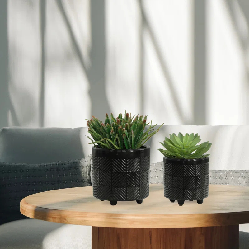 Ceramic Footed Planter Set of 2 Indoor and Outdoor