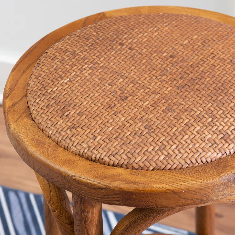 Dovecove Fredericksburg Round Rattan Seat Counter Stool with Solid Wood Frame
