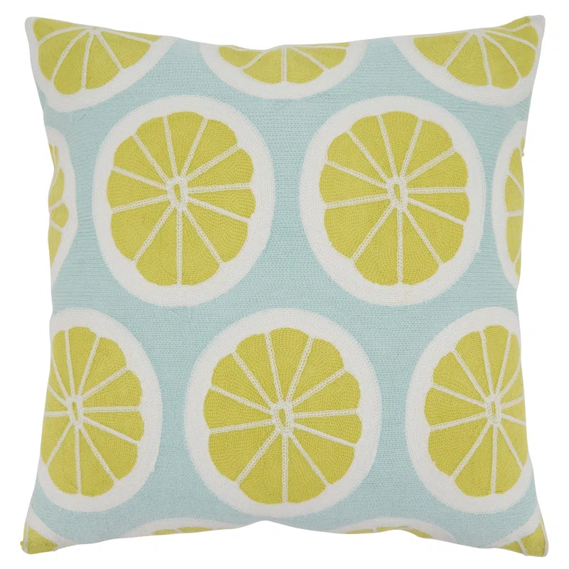 Saro Citron Vert Design Embroidered Cotton Throw Pillow