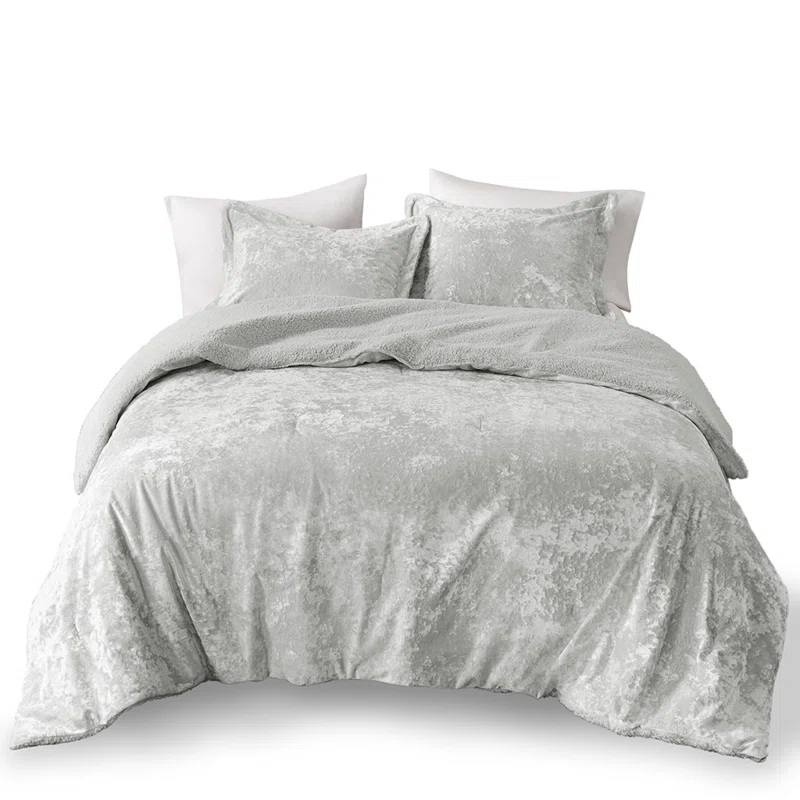 Twin/Twin XL Arabella Crushed Velvet to Faux Shearling Soft Reversible Teen Comforter Set Silver - Intelligent Design: Hypoallergenic Velvet Bedding