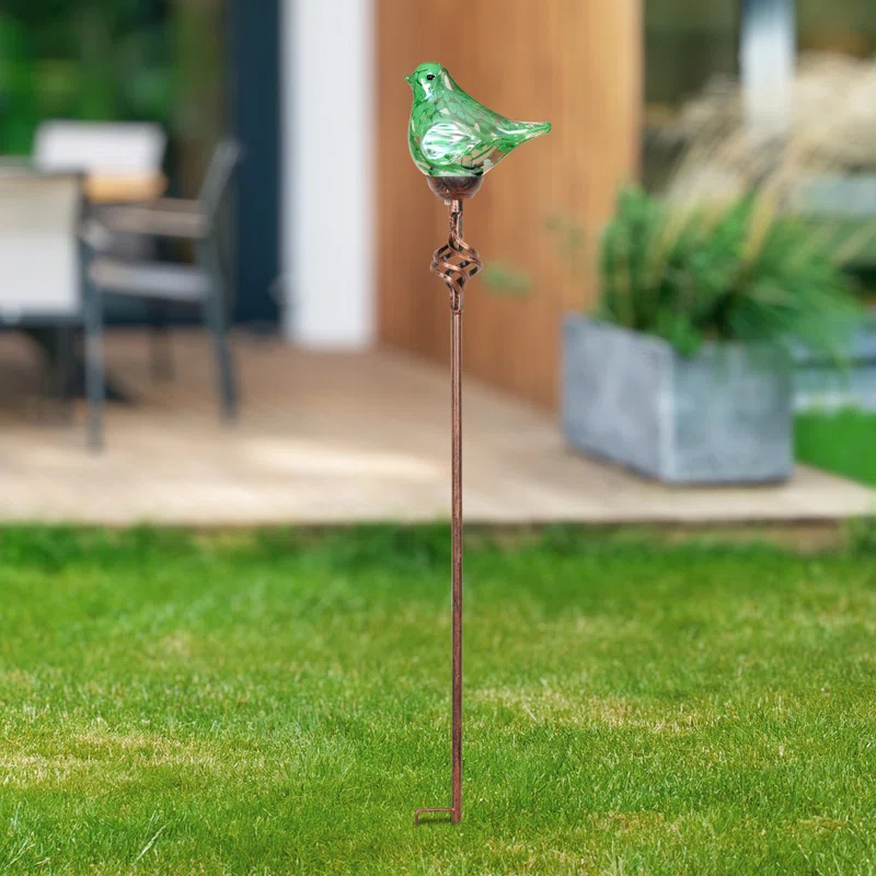Exhart Exhart Solar Pearlized Hand Blown Glass Bird Garden Stake, 6 by 31 Inches