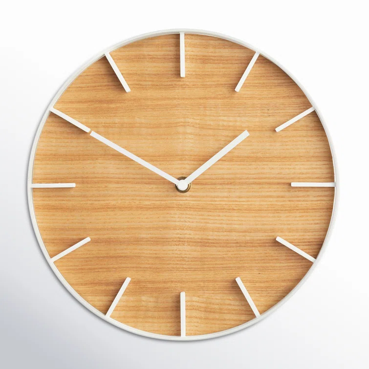 Rin Yamazaki Home Wall Clock, Modern Wood Home Decoration, Steel + Wood, Step Motion Second