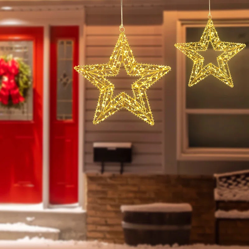 Northlight Seasonal LED Lighted Stars Outdoor Christmas Decorations - 18" - Gold - Set Of 2
