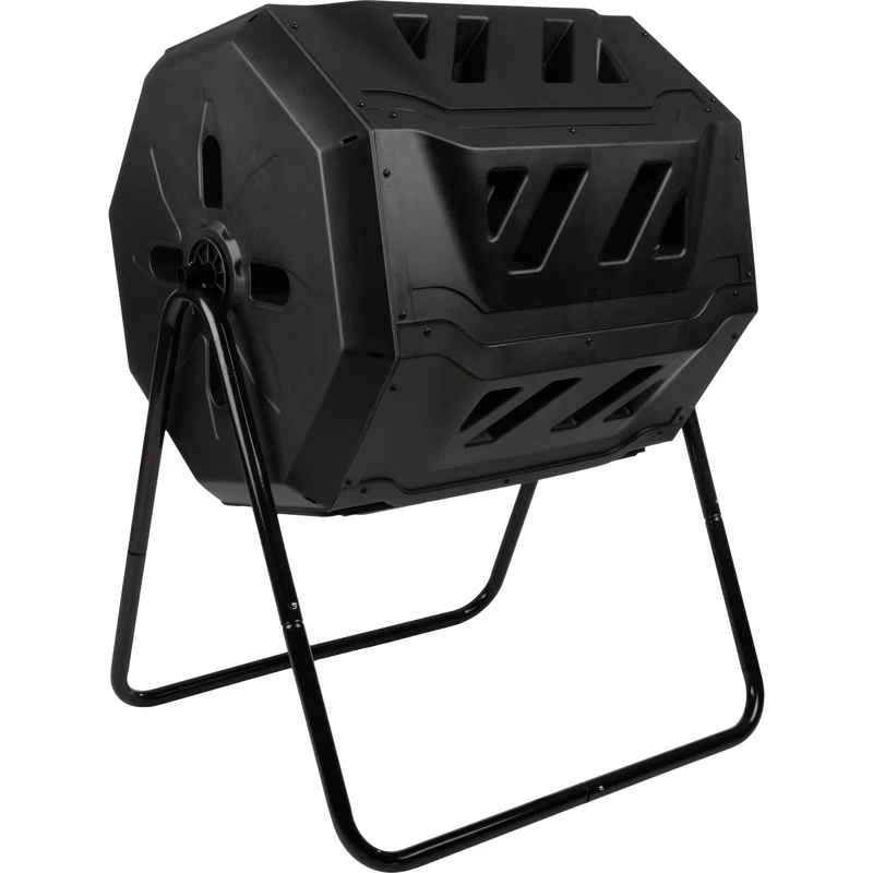 Pure Garden Compost Tumbler - 43Gal Compost Bin with Dual Chambers, 360-Degree Rotating Design, and Garden Gloves Included - Homesteading Supplies