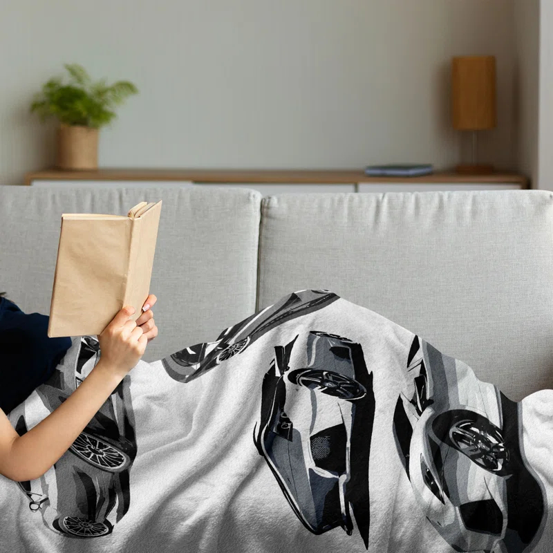 Ambesonne Ambesonne Modern Fleece Throw Blanket Contemporary Sport Cars Art Pale Sage Green White