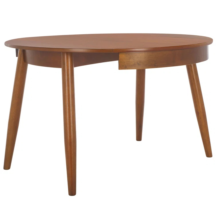 Medium Walnut Round Extendable Rubberwood Dining Table