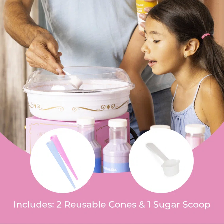 Nostalgia Nostalgia Retro Countertop Cotton Candy Machine, Includes 2 Reusable Cones & Scoop