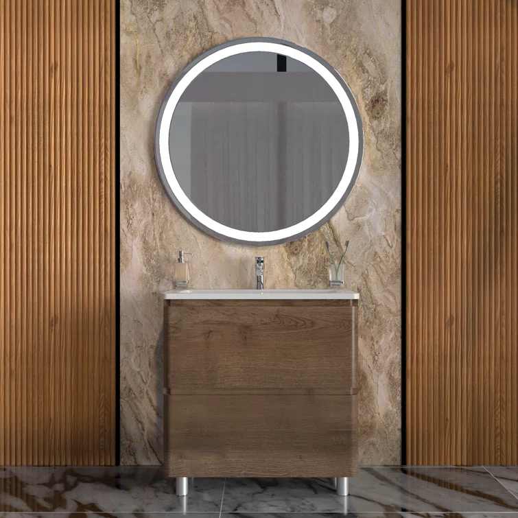 Bath Oasis 39.1'' Single Bathroom Vanity with Ceramic Top with Mirror