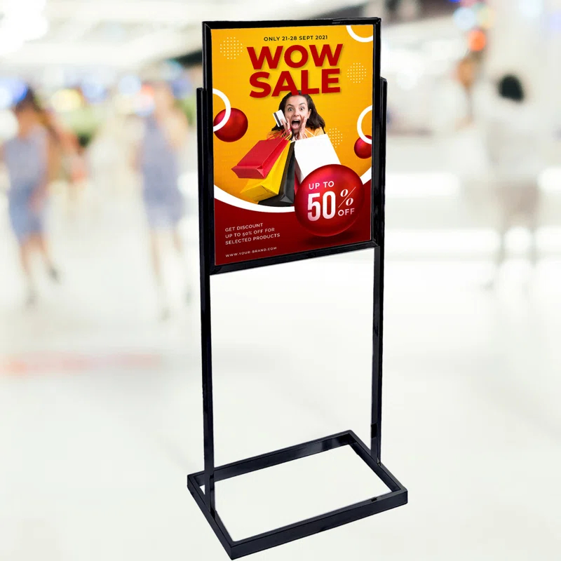 Azar Displays Black Poster Floor Stand 22"W x 28"H on Wide Base