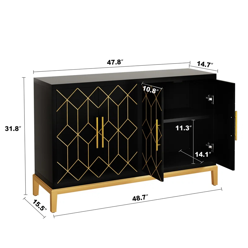 Dieks 48" Sideboard Storage Cabinet with Gold Trim