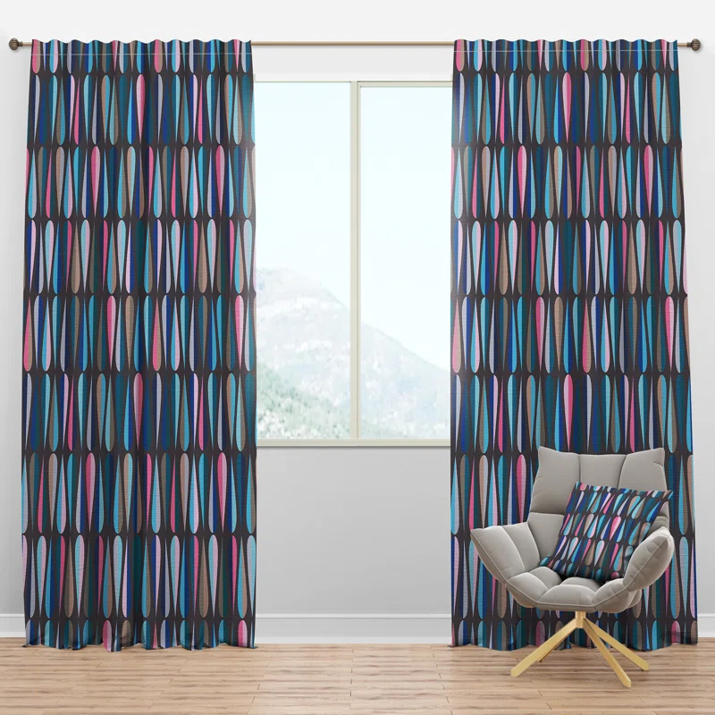 Design Art Retro Abstract Drops V - Mid-Century Curtain - Velvet Room darkening - 1 panel