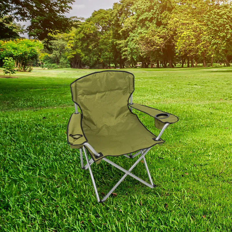 Rio Brands Camp & Go Heavy-Duty Folding Quad Outdoor Camping Chair, Portable Folding Camp Chair with Wide Seat, Cup Holders, and Carry Bag