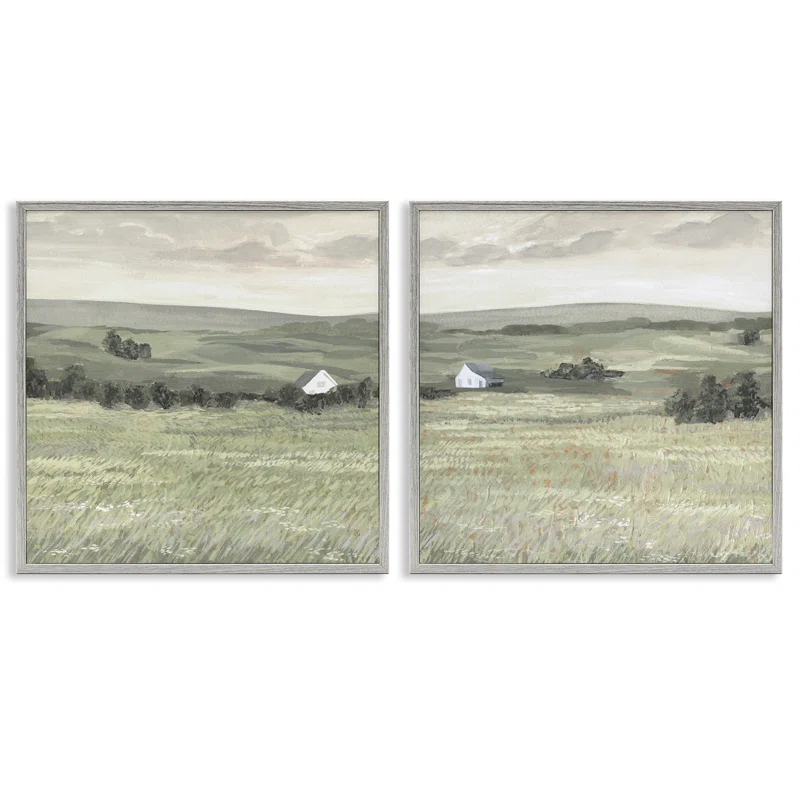 Stupell Industries Traditional Distant Farmhouse Field  2 PC Giclee Art Set by Victoria Borges