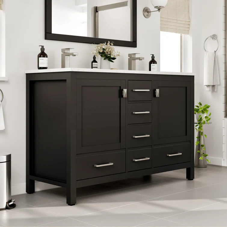 Eviva Eviva London 48"W X 18"D Double Sink Bathroom Vanity With White Carrara Quartz Countertop