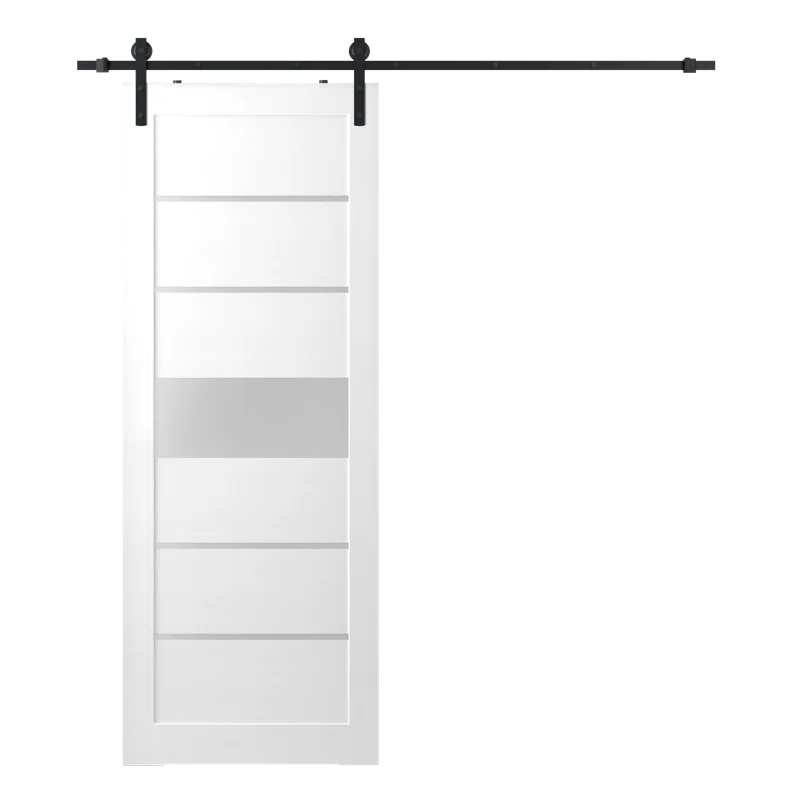 Siah Solid Manufactured Wood Paneled Prefinished with Installation Hardware Kit Barn Door