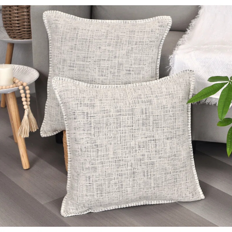 Oveesha Tassel Soft Chenille Throw Pillow Covers With Stitched Edge (Set of 2)