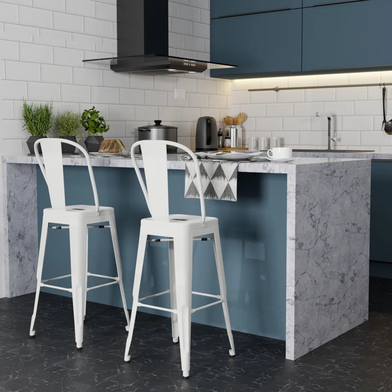 Simpli Home Fletcher Metal Contemporary Stools with Brace Support (Set of 2)