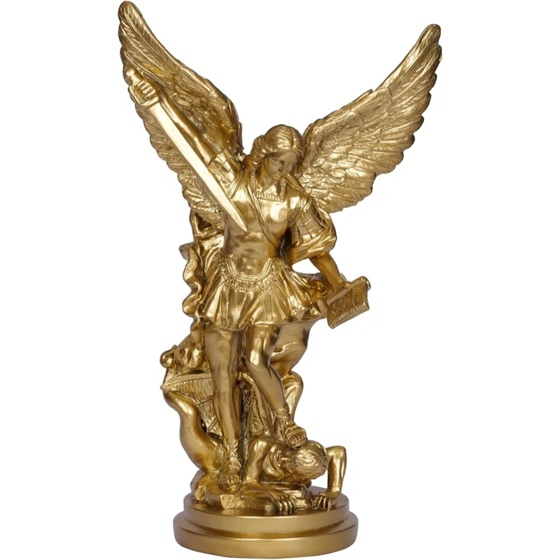 Trinx 12.2In St Michael Archangel Statue San Miguel Arcangel Statue Saint Michael Defeating Satan Michael Angel Statue Collection Figurines St. Michael Bronze Sculpture Archangel Michael Statue