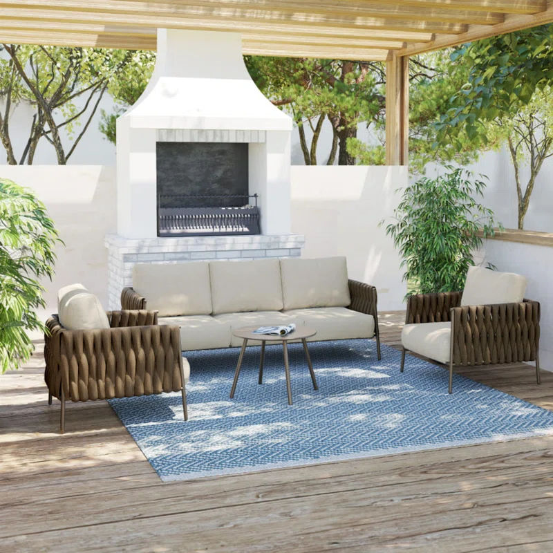 EAST OAK Patio Furniture Set 5 Pieces Sofa with Two Round Coffee Table  and Waterproof Thick Cushion Deep Seating