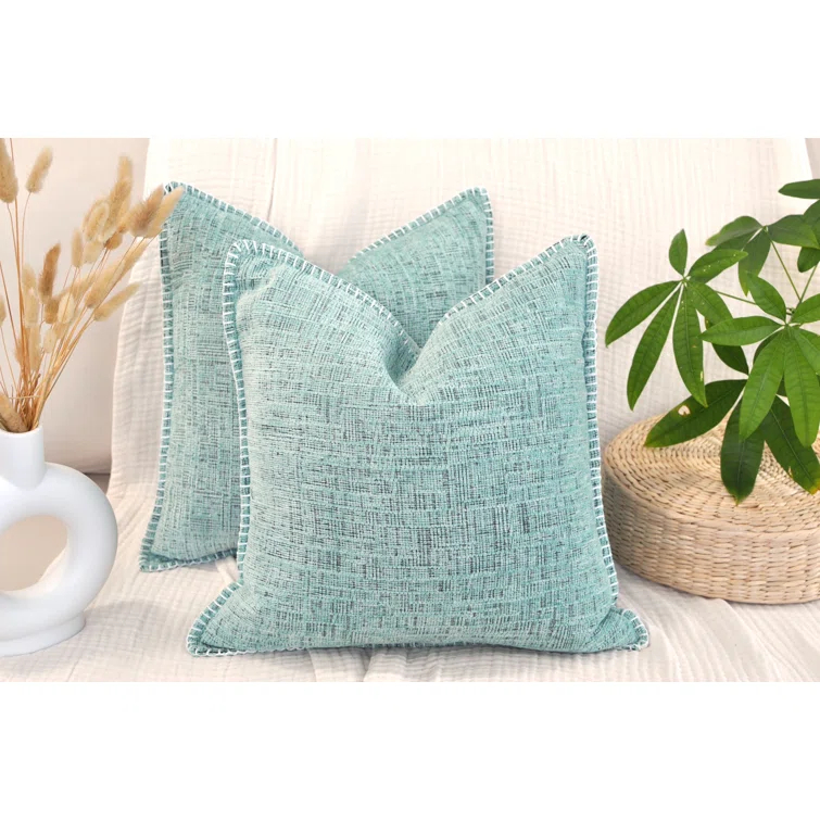 Oveesha Soft Chenille Throw Pillow Covers With Stitched Edge (Set of 2)