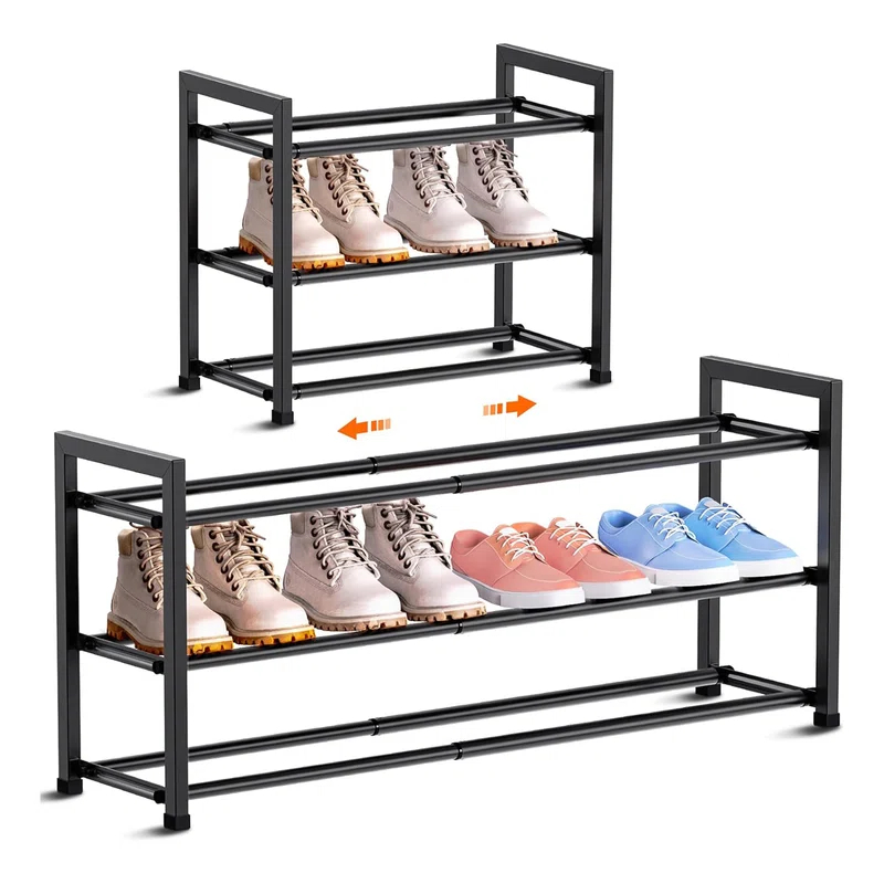 3-Tier Expandable Shoe Rack for Closet, 18''-33''Adjustable Shoe Rack for Small Space,Shoe Organizer