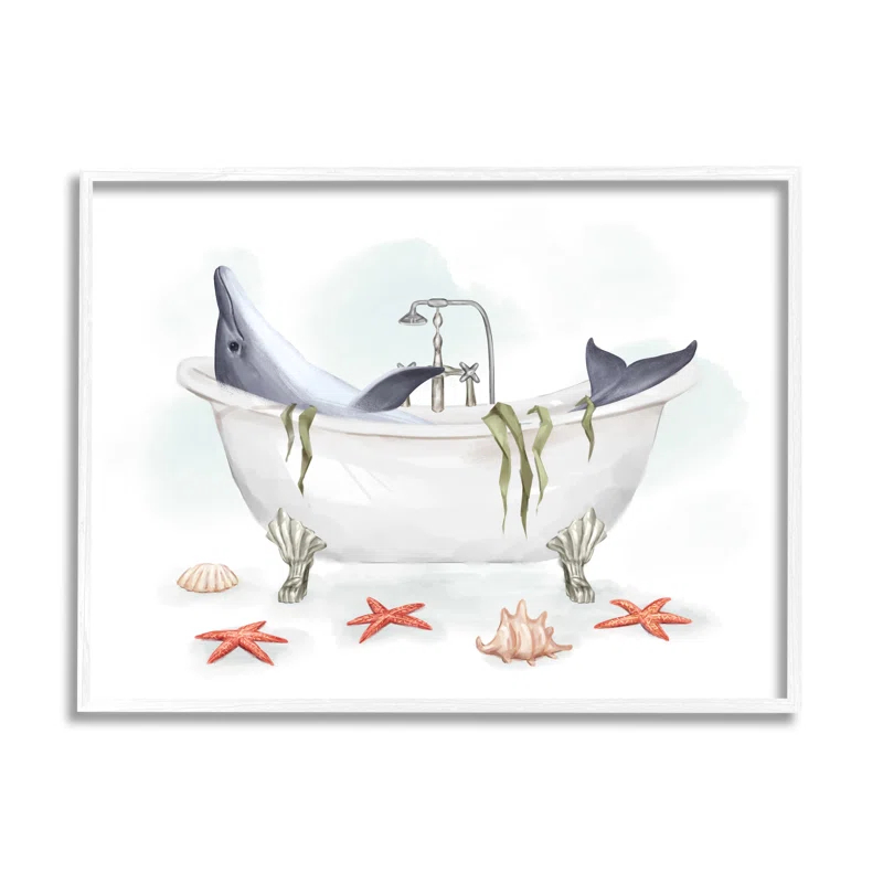 Stupell Industries " Dolphin Lounging In Bath Tub Nautical Shells " by Ziwei Li