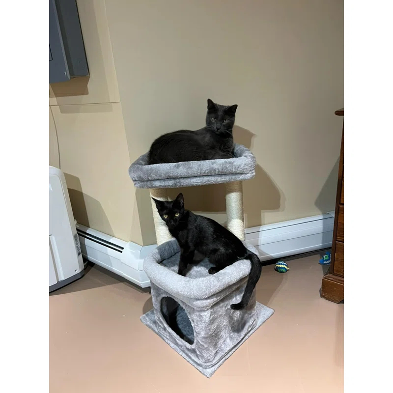 27" Cat Tree Cat Tower ,Natural Sisal Scratching Posts and Plush Pom-pom