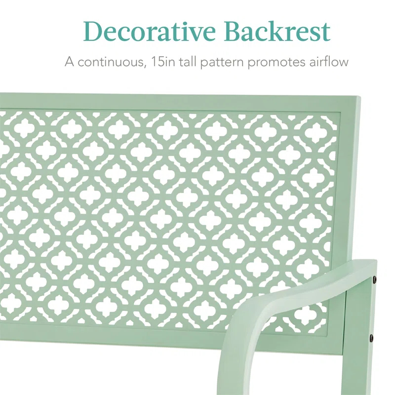 Red Barrel Studio® 2-Person Outdoor Metal Bench with Geometric Backrest, 790lb Capacity, for Garden, Patio, and Entryway