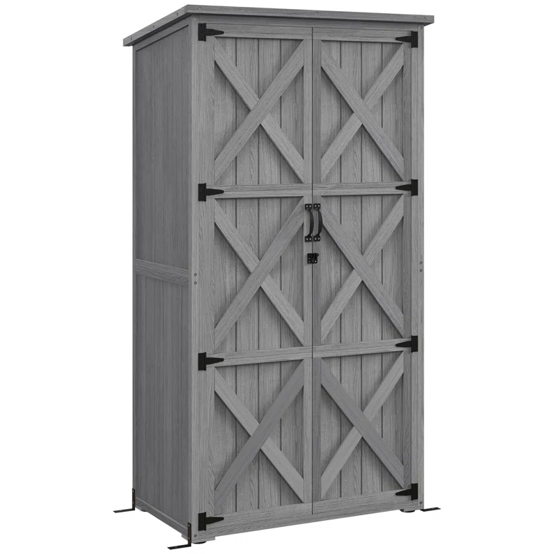 Outsunny Outdoor 3 ft. W x 2 ft. D Wood Vertical Tool Shed