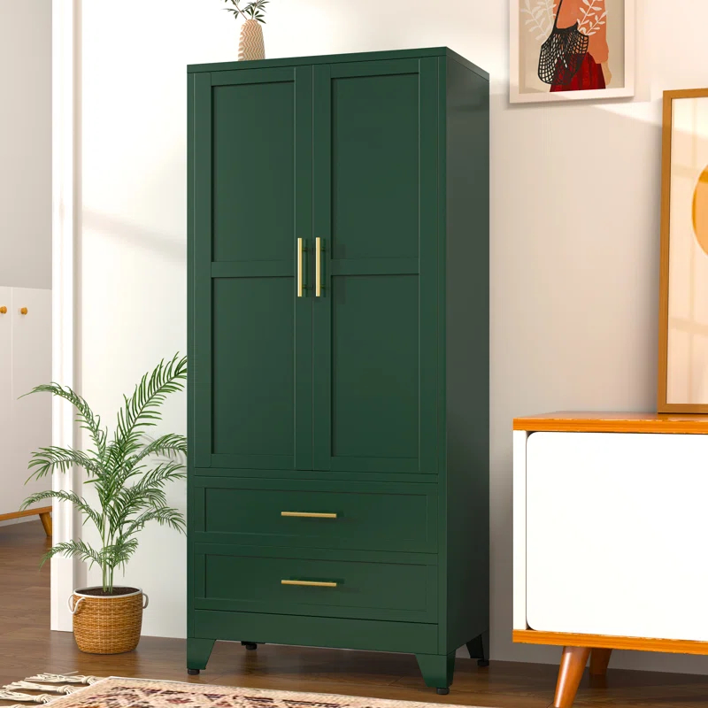 Mercer41 Melbreak Metal Modern Freestanding Wardrobe Armoire With Hanging Rod And Drawers
