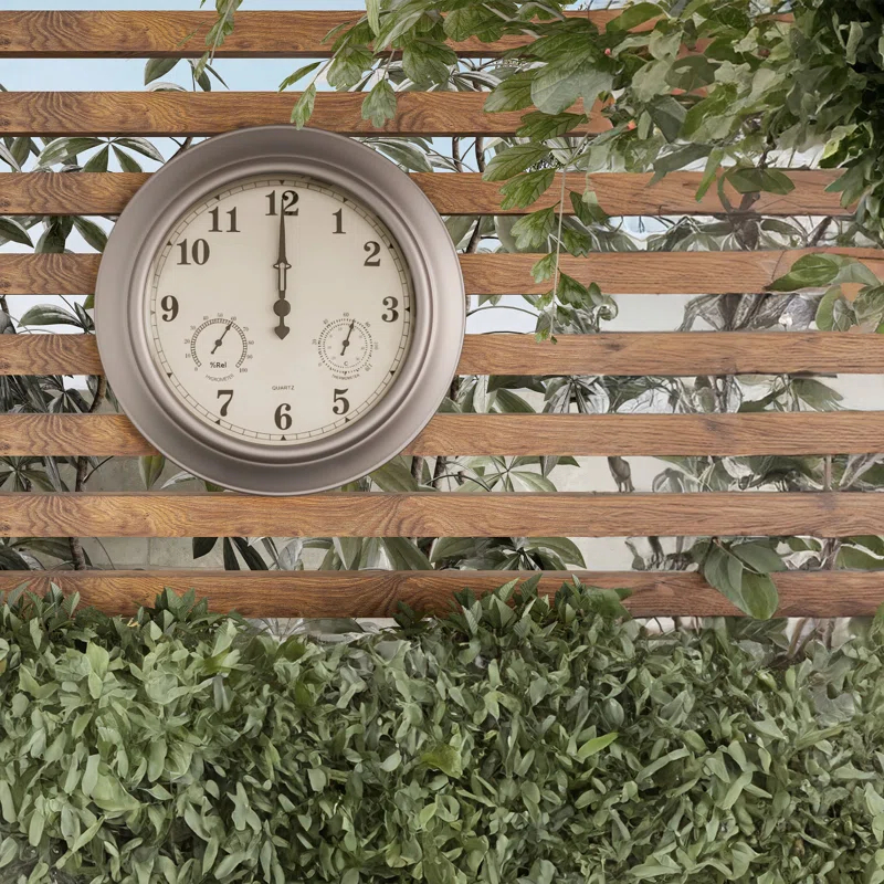 Pure Garden Indoor Outdoor Clock Thermometer Combo - 18-Inch Waterproof Outdoor Wall Clock with Temperature and Humidity by Pure Garden