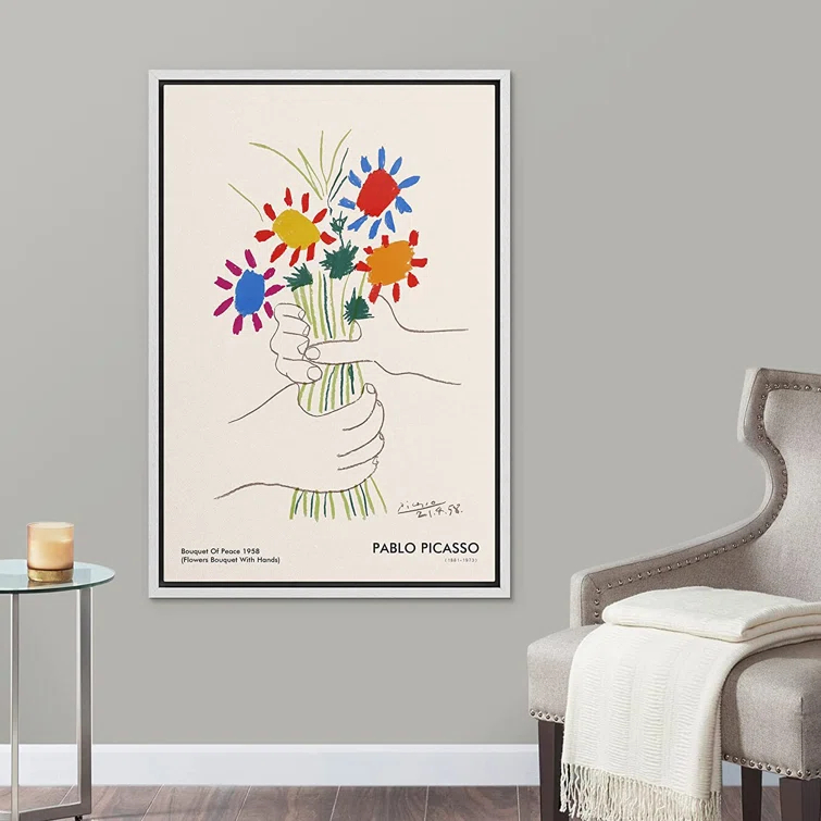 SIGNLEADER Bouquet of Peace (Flower Bouquet With Hands) Pablo Picasso Floral- Framed Canvas Print Wall Art Work