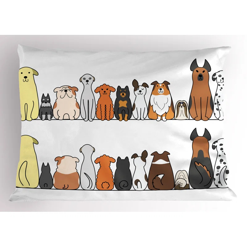Ambesonne Ambesonne Dog Pillow Sham 2 Pack Dog Family in a Row Yellow Brown