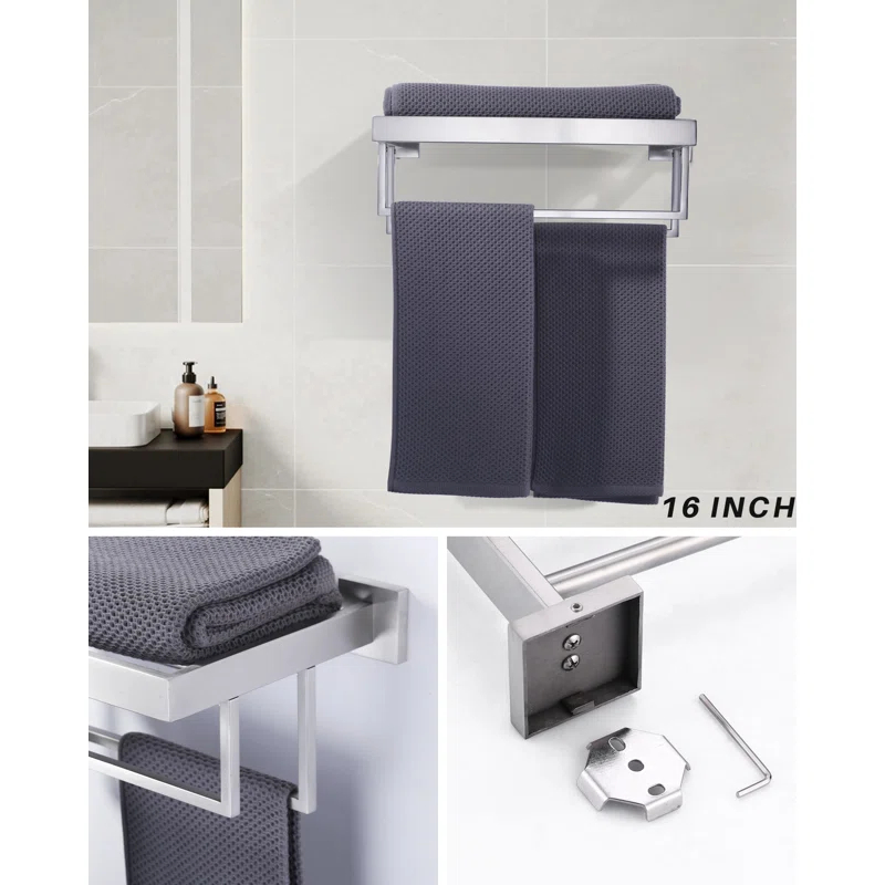 ARCORA AR5150101-16 2-Tier Wall Mounted Stainless Steel Bathroom Towel Rack With 2 Towel Bars Square Rods