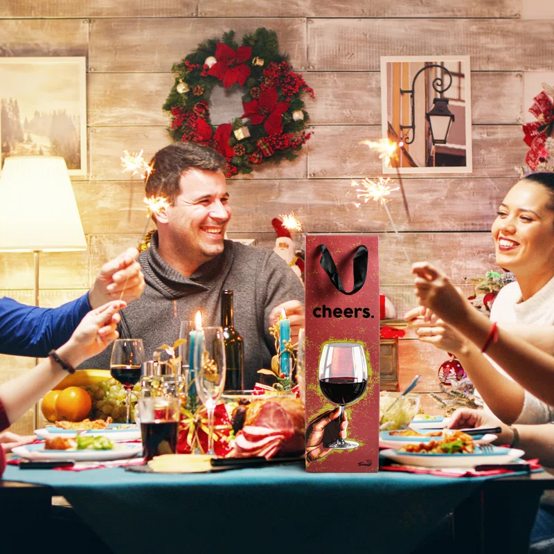 Tirrinia Tirrinia 12 Pieces Wine Gift Bags, 4 Designs Silk Handles Recyclable Paper Wine Bottle Bags