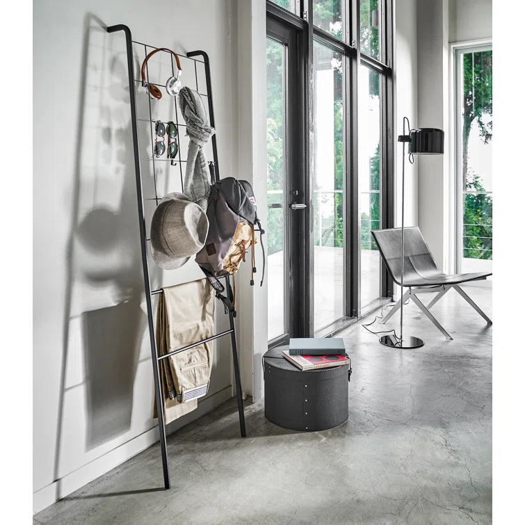Tower Yamazaki Home Grid-Panel Leaning Ladder, Modern Storage Rack For Bedroom Or Bathroom, Steel