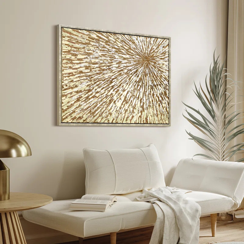 Empire Art Direct Radiant Burst Metallic Hand Painted Framed Canvas Wall Art with Gold Foil