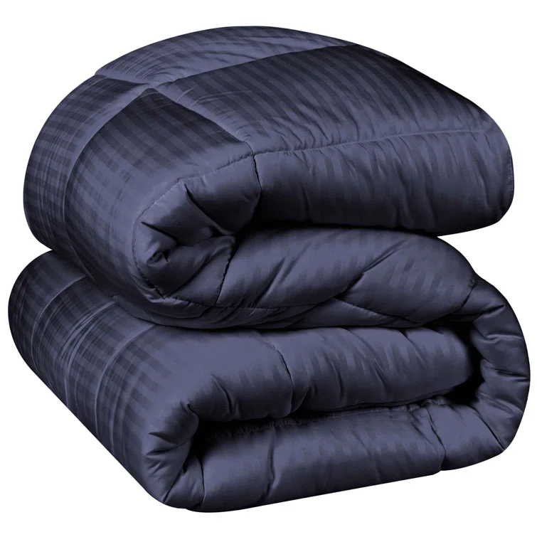 Superior Striped Reversible Box-Quilt Brushed Microfiber Medium Weight Down Alternative Comforter