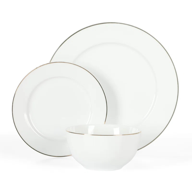 Martha Stewart Martha Stewart Gracie Lane High Fired Porcelain Plates and Bowls Set White w/ Gold Band
