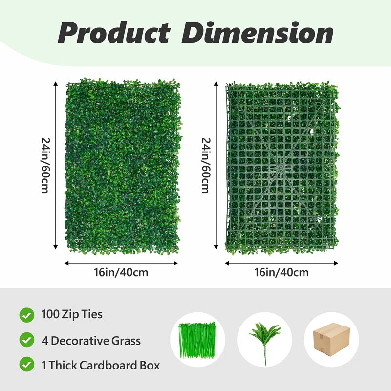 Primrue 12PCS 16" X 24" Artificial Boxwood Panels,Boxwood Hedge Wall Panels,Artificial Grass Backdrop Wall 1.6", Privacy Hedge Screen UV Protected For Outdoor Indoor Garden Fence Backyard