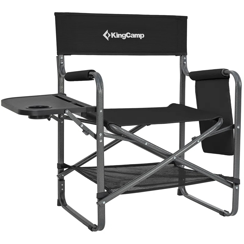 KingCamp KingCamp Outdoor Folding Director Chair w/ Side Table Bottom Mesh Storage, Black