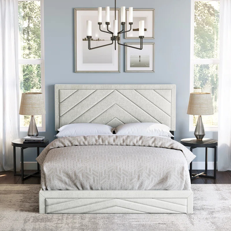 Boyd Sleep Barcelona Linen or Faux Leather Upholstered Platform Bed Frame with Adjustable Headboard, Heavy Duty Slat Support System, No Box Spring Required - Boyd Sleep