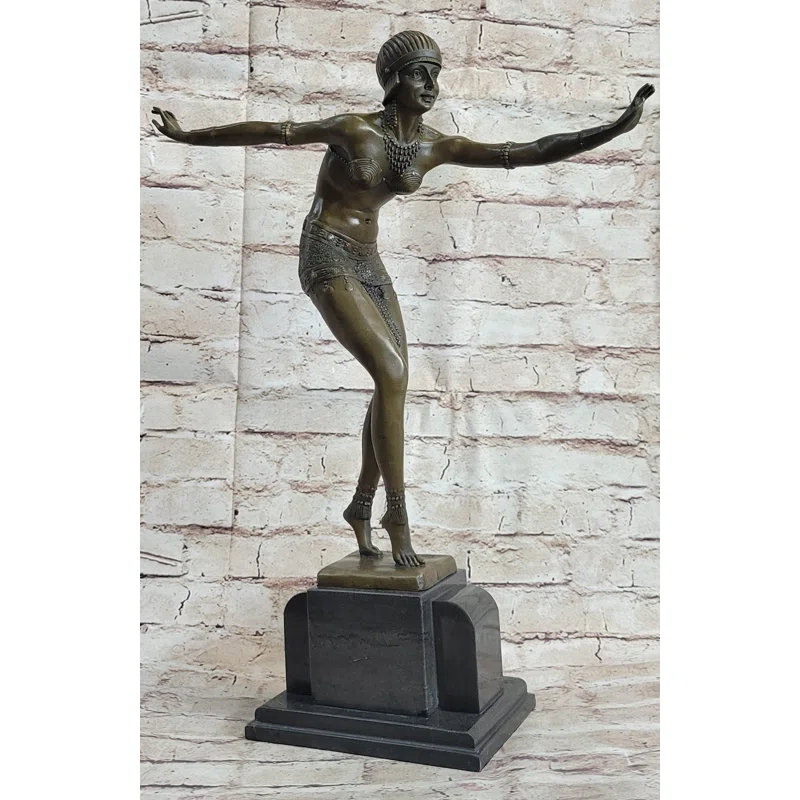 Red Barrel Studio® Phoenician Dancer Art Deco Bronze Statue Sculpture After D.H. Chiparus 19 Inches X 14 Inches