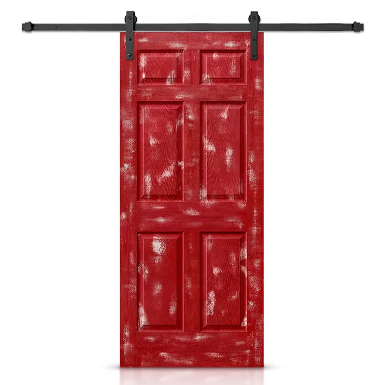 Calhome 80'' Hollow Paneled Painted with Installation Hardware Kit Barn Door