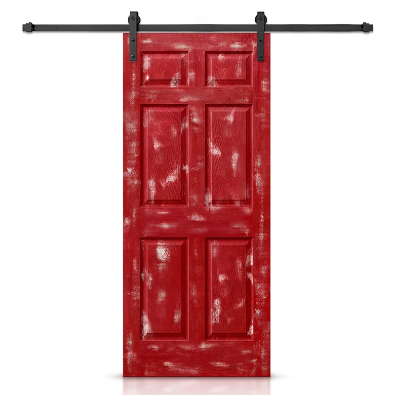 Calhome 80'' Hollow Paneled Painted with Installation Hardware Kit Barn Door
