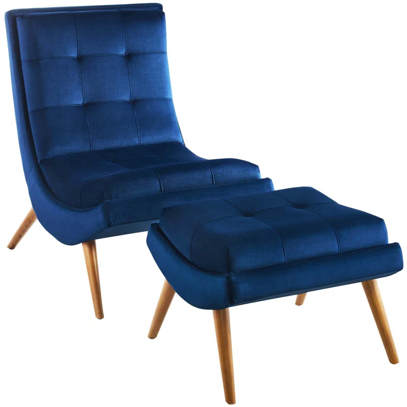 Modway Ramp Upholstered Performance Velvet Lounge Chair and Ottoman Set by Modway