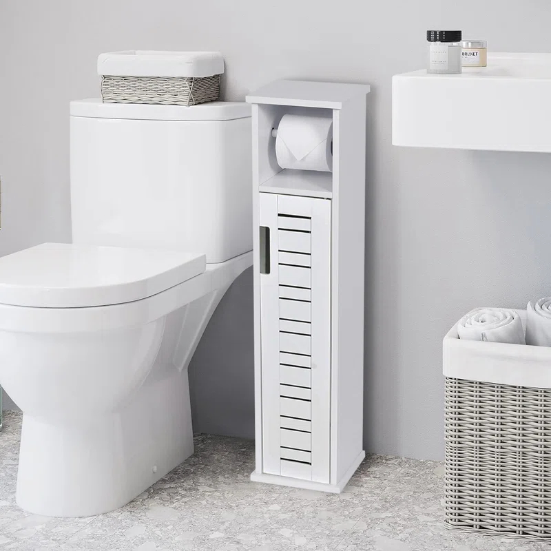 Evideco Miami White Toilet Paper Storage Cabinet with Dispenser, Compact